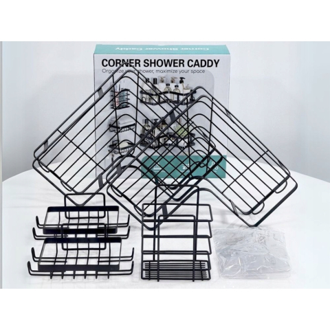 Set 5 rafturi pentru colt, Metal, Autoadezive, fara gaurire, Anti-coroziune, Rezistente, culoare Negru [2]