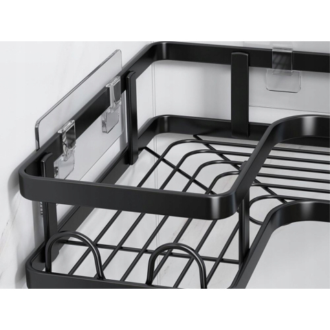 Set 5 rafturi pentru colt, Metal, Autoadezive, fara gaurire, Anti-coroziune, Rezistente, culoare Negru [7]