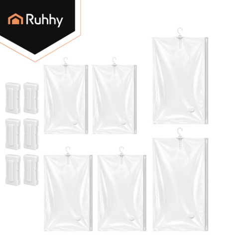 Set 6 saci vacuum pentru haine Ruhhy, cu umeras, reutilizabili, 4 dimensiuni, protectie impotriva prafului si umezelii [2]