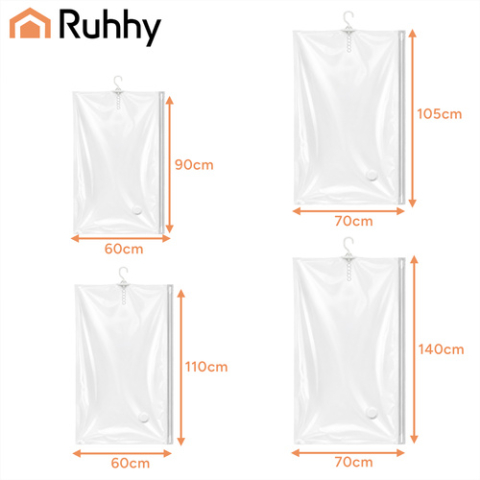 Set 6 saci vacuum pentru haine Ruhhy, cu umeras, reutilizabili, 4 dimensiuni, protectie impotriva prafului si umezelii [8]
