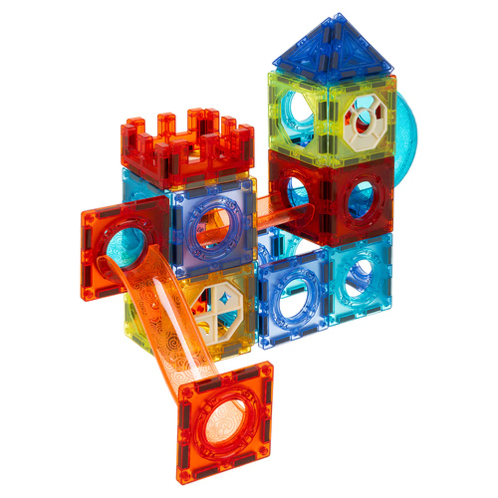 Set constructie magnetic cu circuit pentru bile, 110 piese, blocuri 3D, elemente luminoase LED, multicolor, 3+ ani [5]