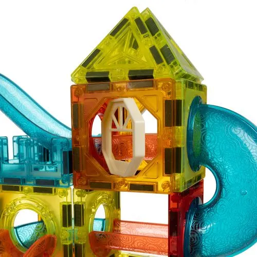 Set constructie magnetic cu circuit pentru bile, 77 piese, blocuri 3D, bile si elemente luminoase, STEM, multicolor [4]