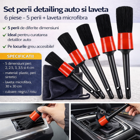 Auto & Detailing - Set perii detailing interior auto XTROBB, 5 dimensiuni profesionale + laveta microfibra