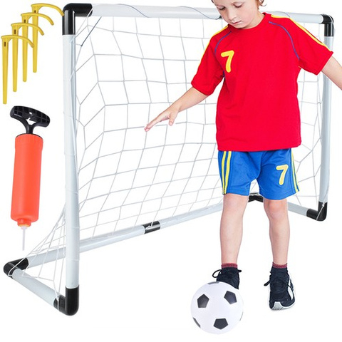 Jucarii & Timp liber - Set poarta fotbal copii, poarta + minge + pompa + ancore fixare, 120 x 40 x 80 cm, PVC + nylon, culoare Alb/Negru