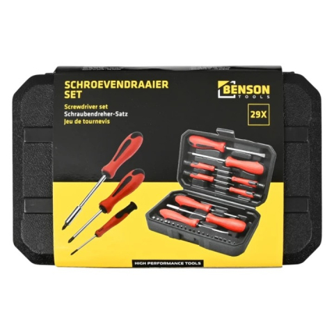 Set surubelnite si biti Benson, 29 piese, maner ergonomic antialunecare, crom-vanadiu, rosu/negru [3]