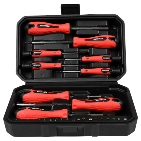 Diverse - Set surubelnite si biti Benson, 29 piese, maner ergonomic antialunecare, crom-vanadiu, rosu/negru
