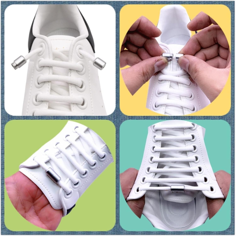 Sireturi elastice fara legare, sistem rapid cu blocare metalica, pentru adidasi si pantofi sport, ajustabile, 100 cm, alb [2]