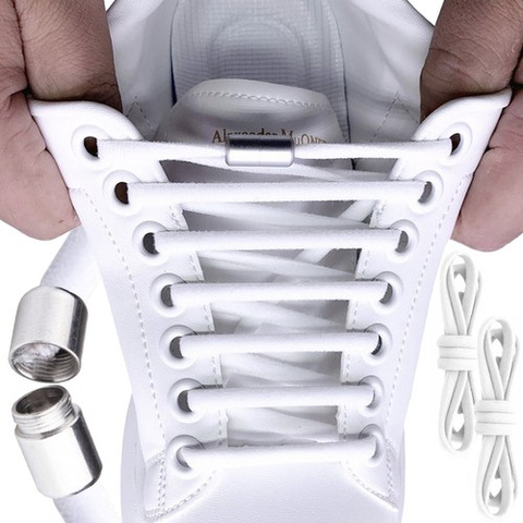 Diverse - Sireturi elastice fara legare, sistem rapid cu blocare metalica, pentru adidasi si pantofi sport, ajustabile, 100 cm, alb