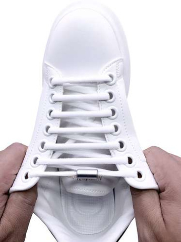 Sireturi elastice fara legare, sistem rapid cu blocare metalica, pentru adidasi si pantofi sport, ajustabile, 100 cm, alb [6]