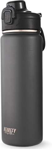 Sticla termoizolanta NEUREFY, 700 ml, otel inoxidabil, 24h rece/12h cald, capac anti-scurgere cu pai si blocare, maner, gri [1]