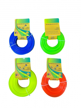 Motocoase și mașini de tuns iarba - Fir pentru motocoasă 3.5mm, 15m, profil stea, culori variate