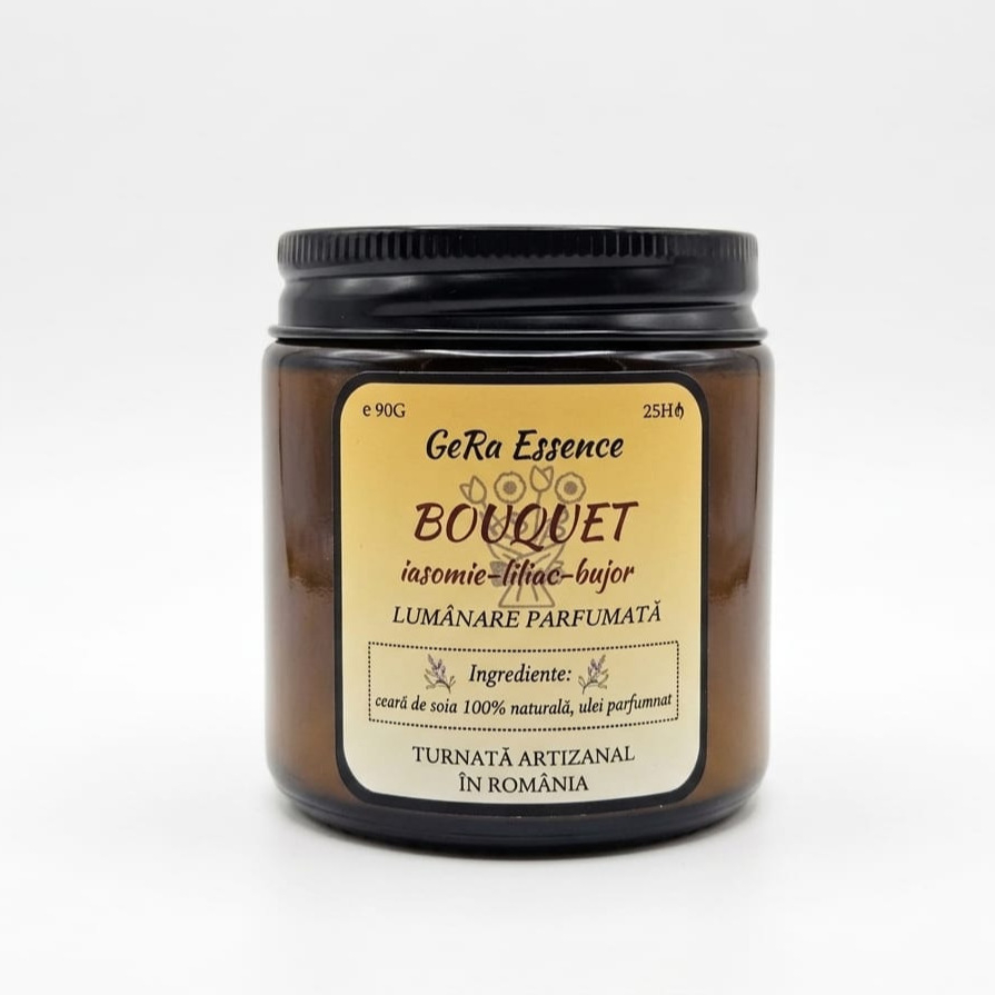 Lumanare parfumata din soia, GeRa Essence, Bouquet - Iasomie, Liliac, Bujor, Zambile, parfum floral, handmade, ceara naturala, ardere 25h, 90g [4]