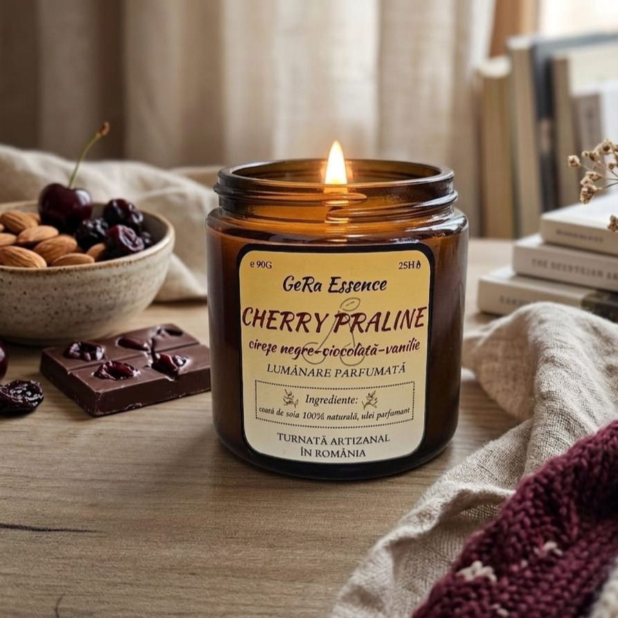 Lumanare parfumata din soia, GeRa Essence, Cherry Praline - Cirese negre, vanilie, ciocolata, gourmand, handmade, ceara naturala, ardere 25h, 90 g [2]