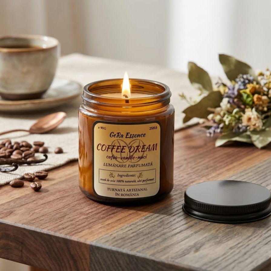 Lumanare parfumata din soia, GeRa Essence, Coffee Dream - Cafea prajita, vanilie, nuci, parfum cald, dulce, handmade, ceara naturala, ardere 25h, 90 g [6]