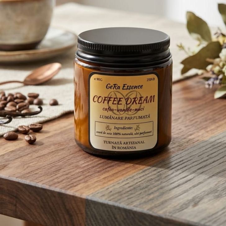 Lumanare parfumata din soia, GeRa Essence, Coffee Dream - Cafea prajita, vanilie, nuci, parfum cald, dulce, handmade, ceara naturala, ardere 25h, 90 g [5]
