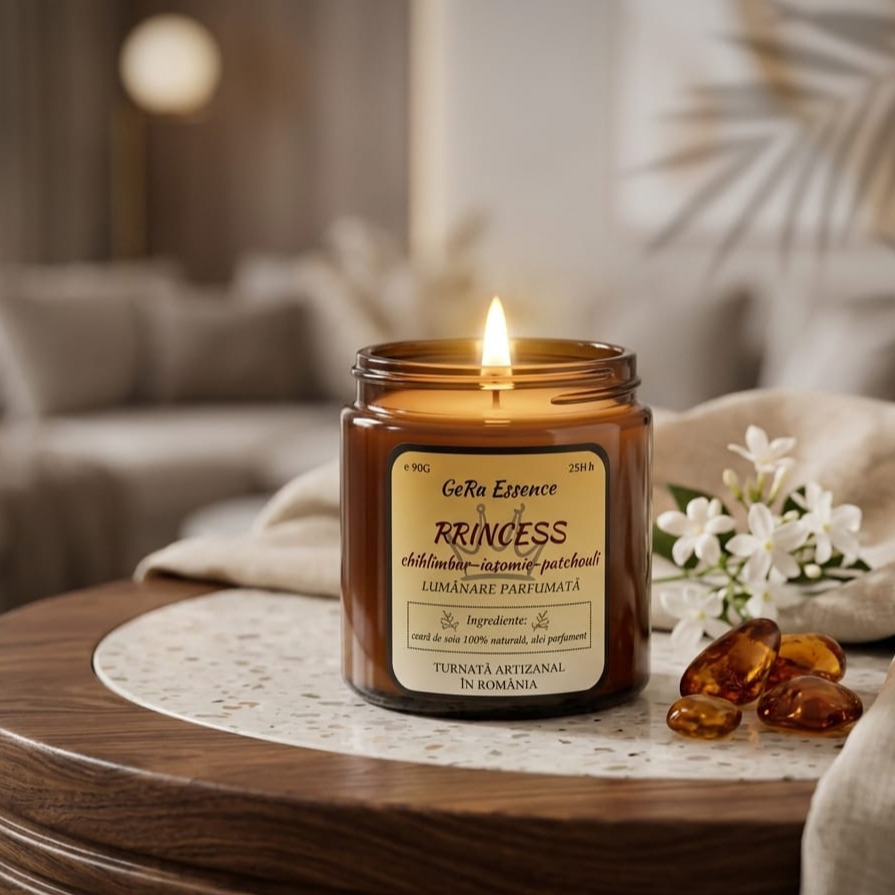 Lumanare parfumata din soia, GeRa Essence, Princess - Chihlimbar, Iasomie, Patchouli, parfum senzual, feminin, handmade, ceara naturala, ardere 25h, 90 g [3]