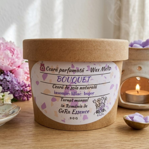 Ceara parfumata/ Wax melts din soia, GeRa Essence, Bouquet - Iasomie, Liliac, Bujor, Zambile, parfum floral, handmade, ceara naturala, 90g/25g [2]