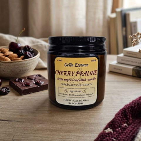 Lumanare parfumata din soia, GeRa Essence, Cherry Praline - Cirese negre, vanilie, ciocolata, gourmand, handmade, ceara naturala, ardere 25h, 90 g [2]