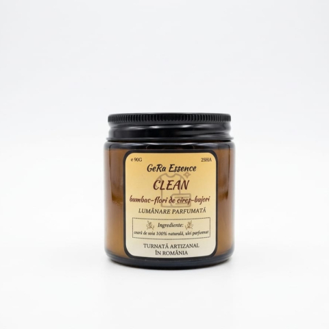 Lumanare parfumata din soia, GeRa Essence, Clean - Bumbac, Flori de cires, Bujori, parfum curat, handmade, ceara naturala, ardere 25h, 90g [5]