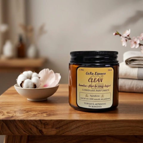 Lumanare parfumata din soia, GeRa Essence, Clean - Bumbac, Flori de cires, Bujori, parfum curat, handmade, ceara naturala, ardere 25h, 90g [3]