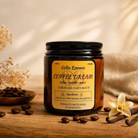 Lumanare parfumata din soia, GeRa Essence, Coffee Dream - Cafea prajita, vanilie, nuci, parfum cald, dulce, handmade, ceara naturala, ardere 25h, 90 g [1]