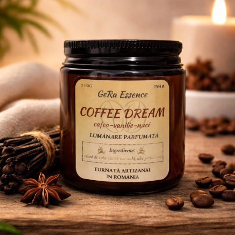 Lumanare parfumata din soia, GeRa Essence, Coffee Dream - Cafea prajita, vanilie, nuci, parfum cald, dulce, handmade, ceara naturala, ardere 25h, 90 g [2]