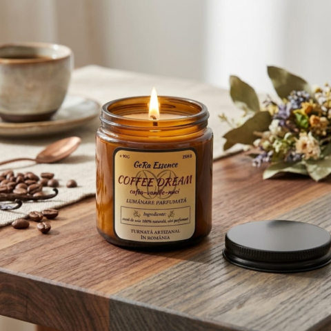 Lumanare parfumata din soia, GeRa Essence, Coffee Dream - Cafea prajita, vanilie, nuci, parfum cald, dulce, handmade, ceara naturala, ardere 25h, 90 g [5]