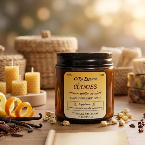 Lumanare parfumata din soia, GeRa Essence, Cookies - Citrice, ciocolata condimentata, vanilie, parfum dulce, gourmand, handmade, ceara naturala, ardere 25h, 90 g [1]