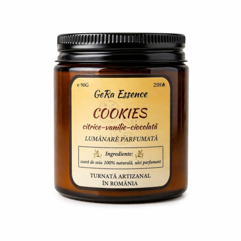 Lumanare parfumata din soia, GeRa Essence, Cookies - Citrice, ciocolata condimentata, vanilie, parfum dulce, gourmand, handmade, ceara naturala, ardere 25h, 90 g [2]