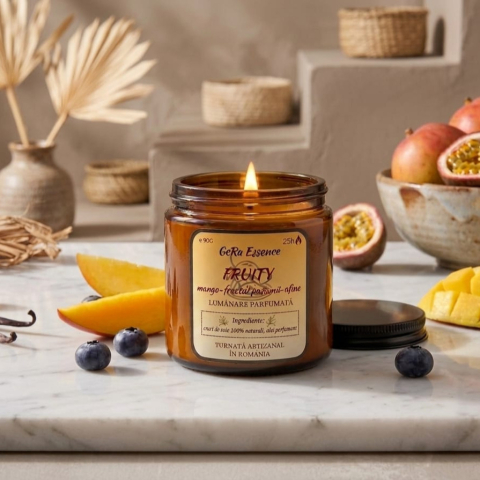 Lumanare parfumata din soia, GeRa Essence, Fruity - Fructul pasiunii, mango, afine, parfum fructat, handmade, ceara naturala, ardere 25h, 90 g [2]