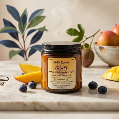 Lumanare parfumata din soia, GeRa Essence, Fruity - Fructul pasiunii, mango, afine, parfum fructat, handmade, ceara naturala, ardere 25h, 90 g [1]