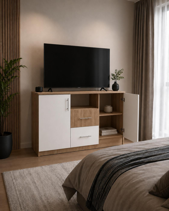 Comoda AMIRA, Culoare Sonoma-Alb, H90 x A45 x L120 [2]