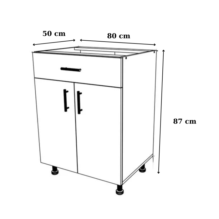 Corp Inferior Bucatarie cu Sertar, PAL 18 mm, H90 x A50 x L80 cm,Culoare Alb, Blat Termorezistent 2,8 cm [2]