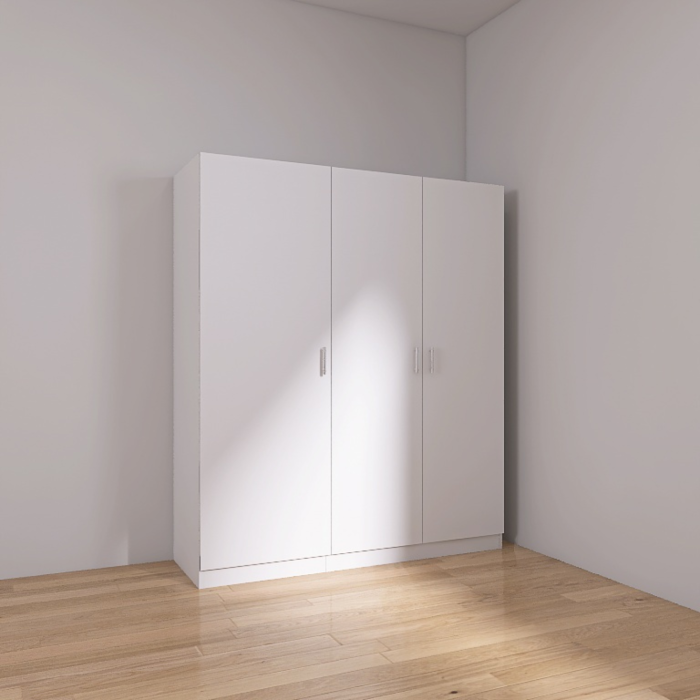 Dulap 3 usi cu rafturi si bara haine, H200 x A50 x L120 cm, Culoare Alb, Pal 18mm [2]