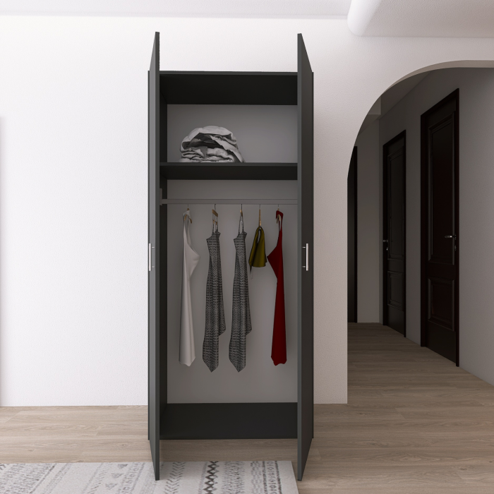 Dulap cu Bara Haine si un raft, H200 x A50 x L80cm, Pal 18mm, Culoare Gri Antracit [2]