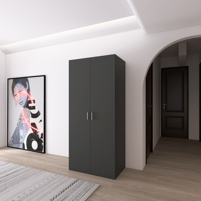 Dulap cu Bara Haine si un raft, H200 x A50 x L80cm, Pal 18mm, Culoare Gri Antracit [3]