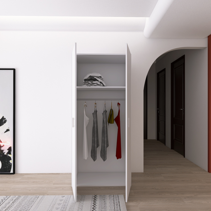 Dulap cu Bara Haine si un raft, H200 x A50 x L80cm, Pal 18mm, Culoare Alb [2]