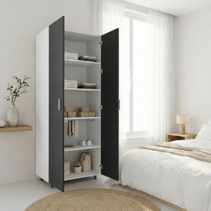 Dulap cu rafturi, Alb/Gri antracit , 200x40x80 ,Balamale soft close,  Pal 18 mm [2]