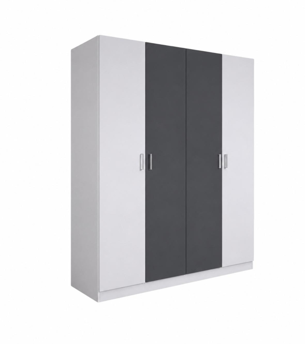 Dulap Haine 4 Usi, H200 x A50 L160cm, Culoare Alb/ Antracit ,Balamale Soft Close, Material Pal 18mm [3]