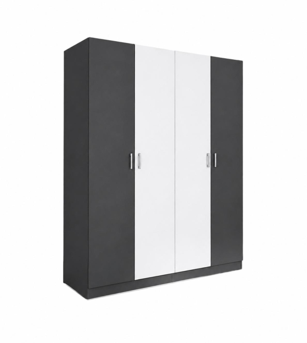 Dulap Haine 4 Usi, H200 x A50 L160cm, Culoare Gri Antracit / Alb, Material Pal 18mm [3]