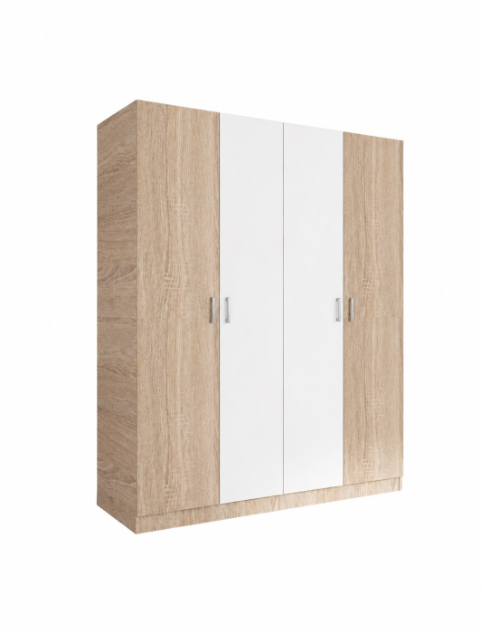 Dulap Haine 4 Usi, H200 x A50 L160cm, Culoare Stejar Sonoma/ Alb , Material Pal 18mm [3]