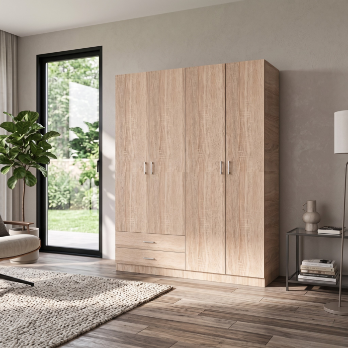 Dulap Haine 4 Usi si 2 Sertare, H200 x A50 L160cm, Culoare Stejar Sonoma, Material Pal 18mm [2]