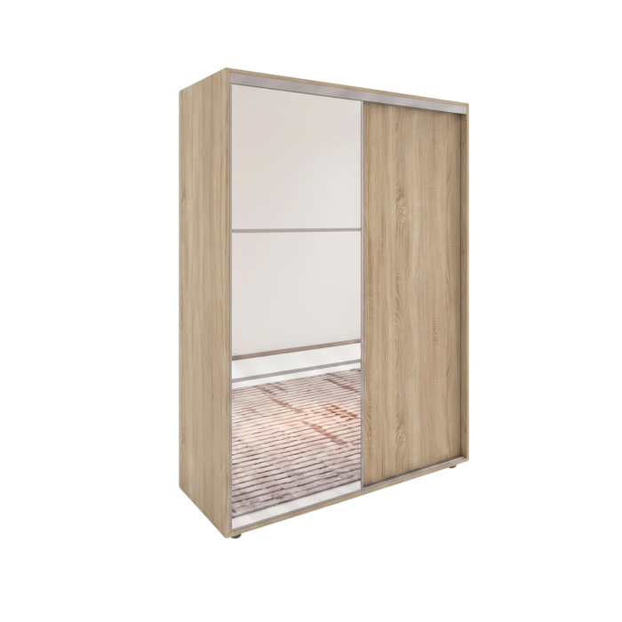 Dulap usi Culisante cu Oglinda, H200 x A60 x L140 cm, Pal 18mm, Culoare Sonoma [2]