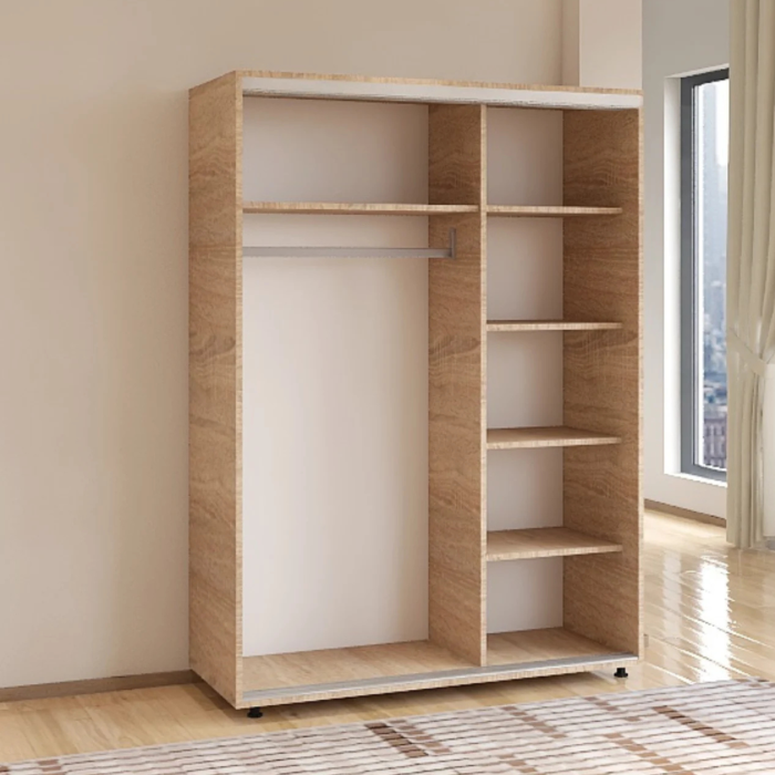 Dulap usi Culisante cu Rafturi, H200 x A60 x L120 cm, Pal 18mm, Culoare Sonoma [4]