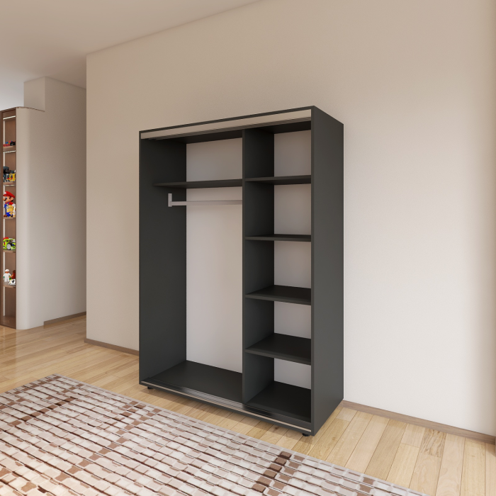Dulap usi Culisante, H200 x A60 x L100 cm, Pal 18mm, Culoare Gri Antracit [4]