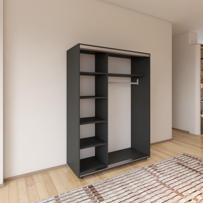 Dulap usi Culisante, H200 x A60 x L100 cm, Pal 18mm, Culoare Gri Antracit [3]