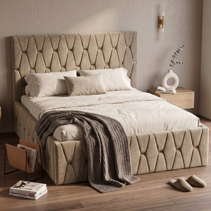 Pat Tapitat 160 x 200 cm, Culoare Bej [6]