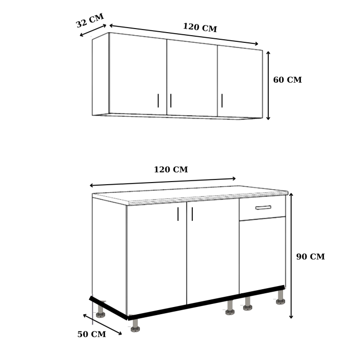 Set Bucatarie Modulara 120 cm, Culoarea CASMIR, Pal 18mm, Blat Termorezistent [2]
