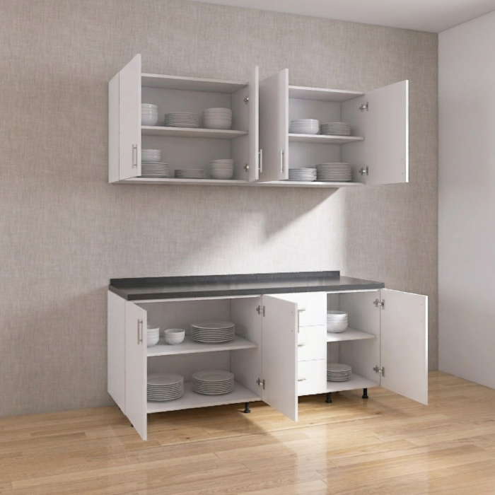 Set Bucatarie Modulara 160 cm, Culoarea Alb, Pal 18mm, Blat Termorezistent [2]