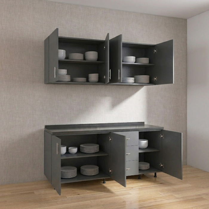 Set Bucatarie Modulara 160 cm, Culoarea Gri Antracit, Pal 18mm, Blat Termorezistent [2]